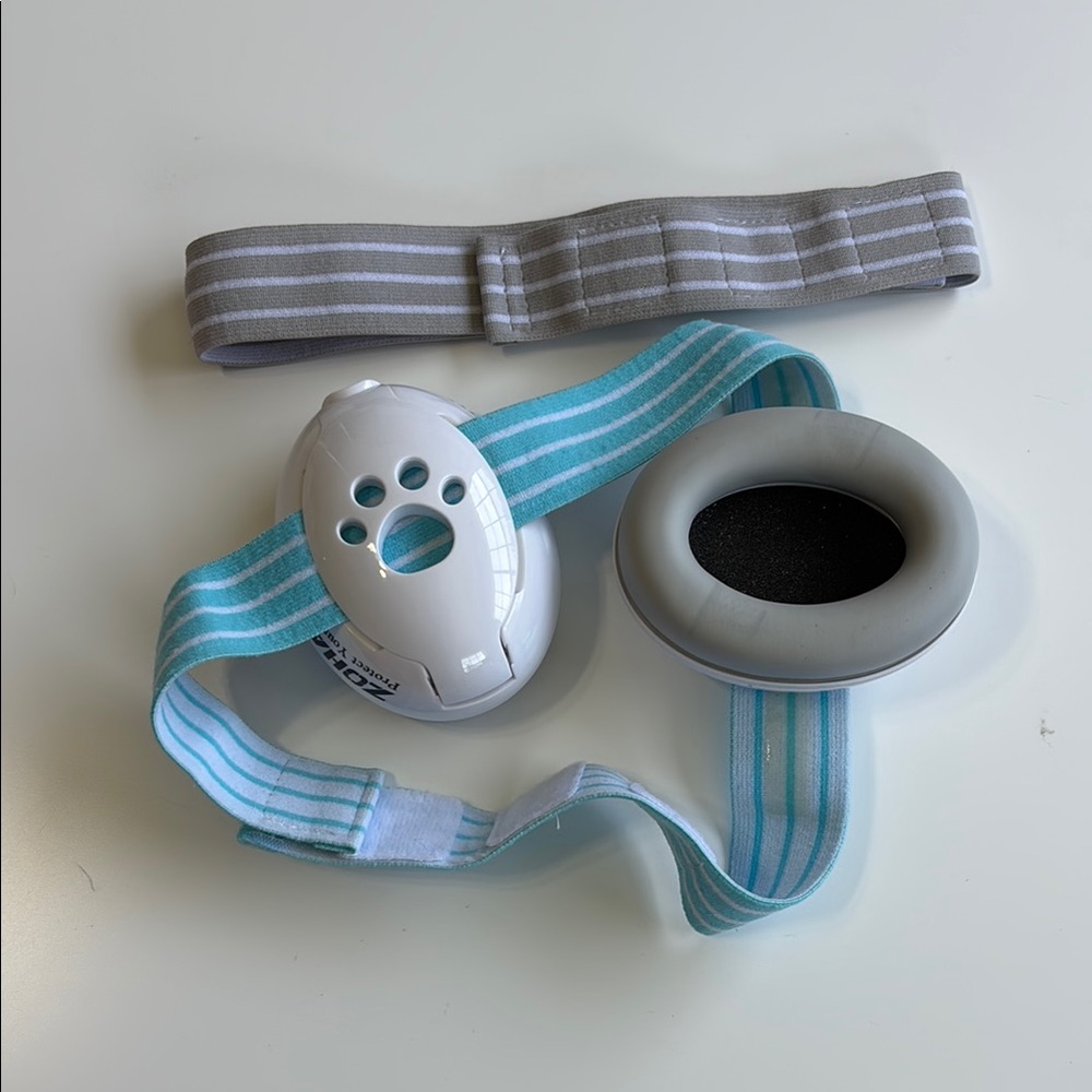 Gray and Blue Striped Baby Noise Reduction Headphones Earmuffs